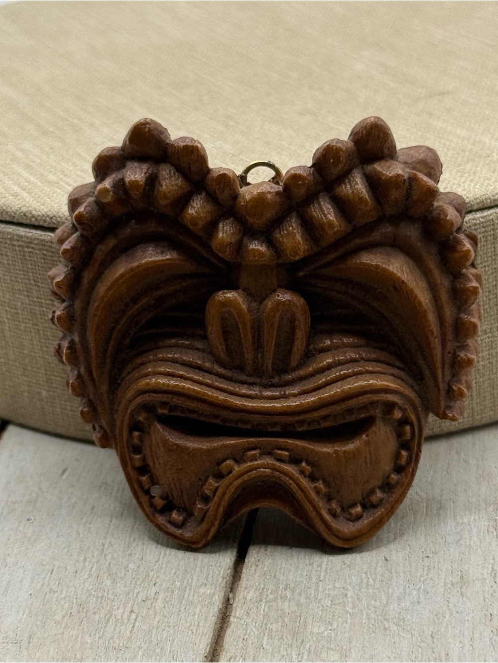 Rare 1960s Coco Joe's Hapawood Ku God of Strength Tiki Pendant Hawaii 2.5"